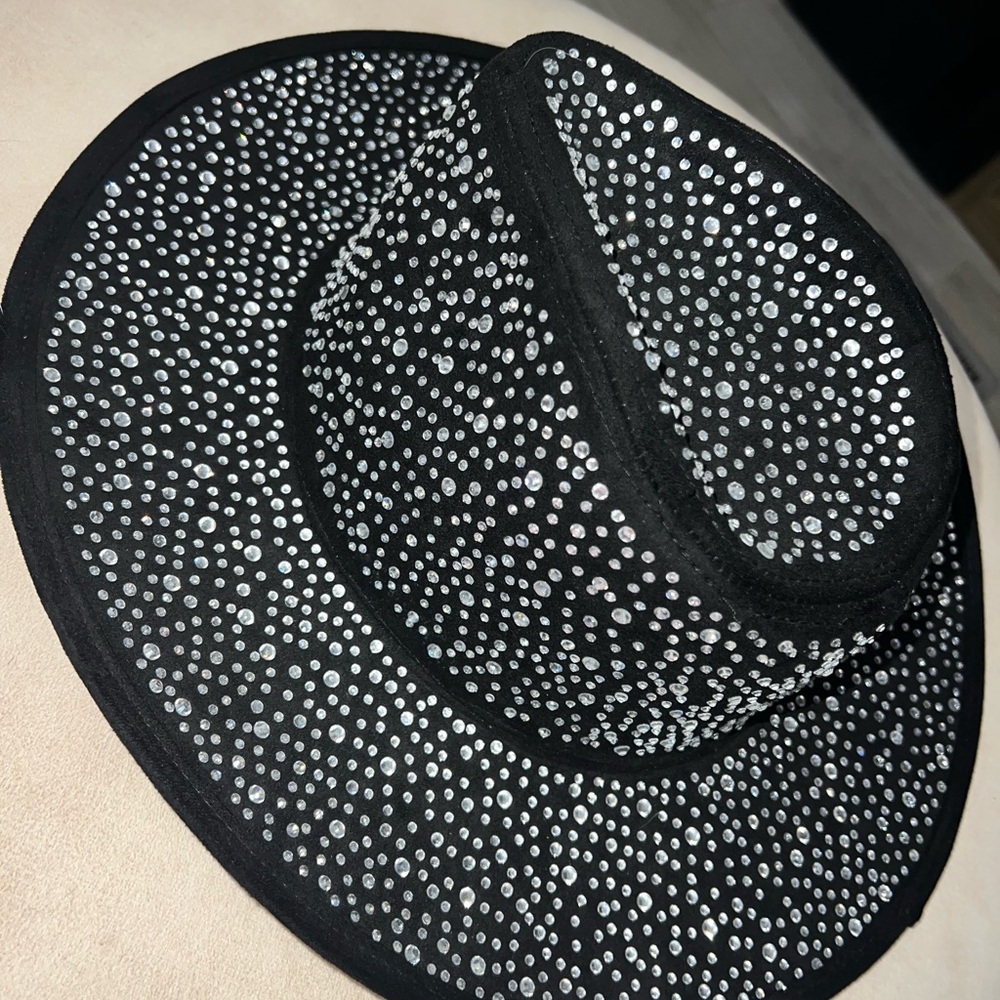 Black Rhinestone Embellished Wide-Brim Hat - Women Accessories
